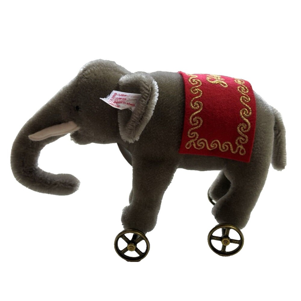Steiff Elephant on Wheels 681271 Grey Mohair 2008 Circus Button in Ear w Tags